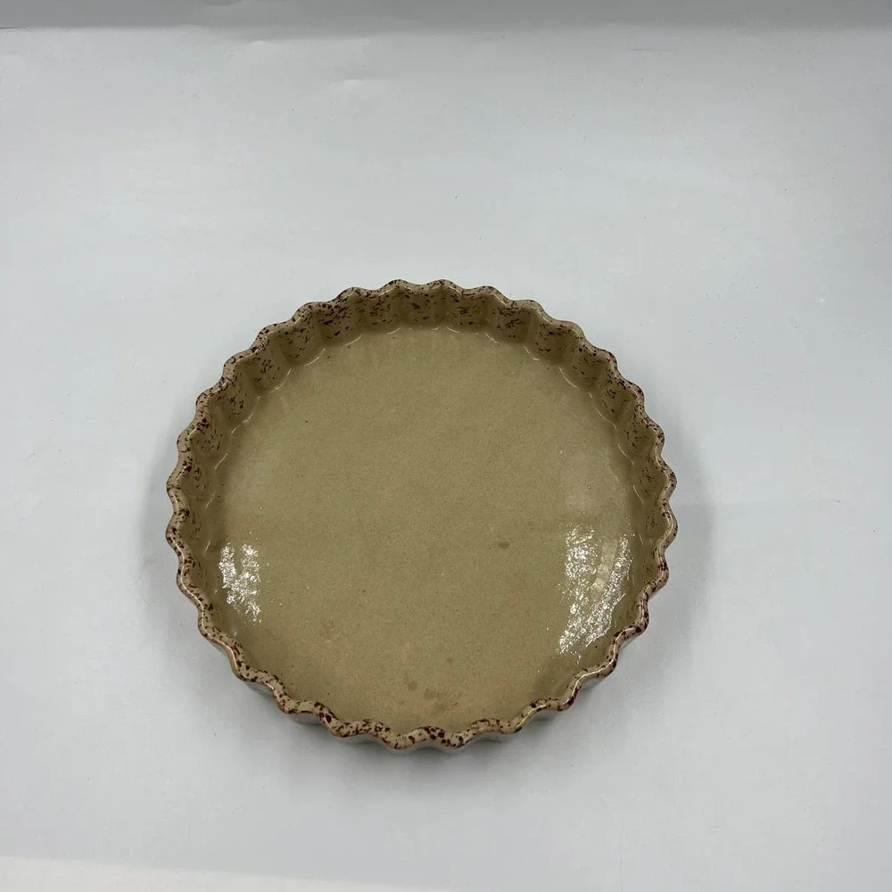 Vintage Flan Tart Quiche Dish Stoneware Speckled 9 Inch‎ Oven Safe Round